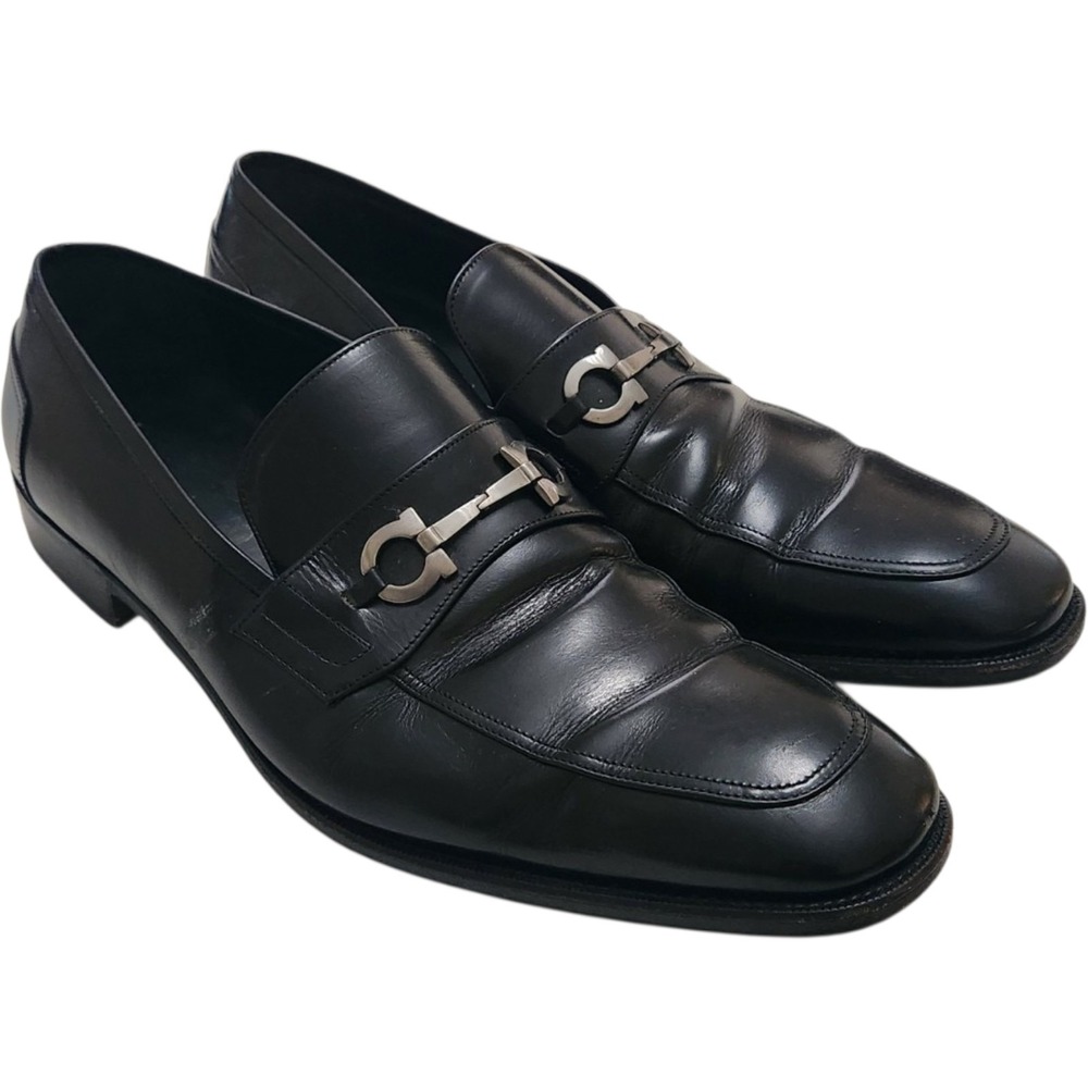 Salvatore Ferragamo Mens Black Leather Gancini Bit Loafers UG38313 Size 13 2E